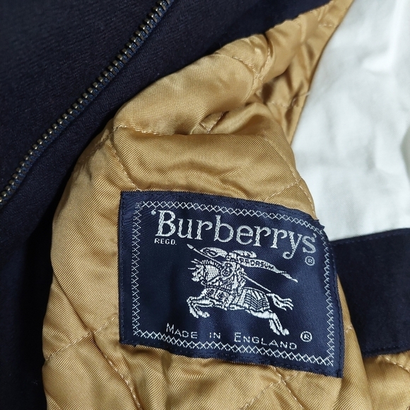 Vintage Burberrys Wool Bomber Coat Size 8 Navy Blue Equestrian Logo Classy - Picture 3 of 16